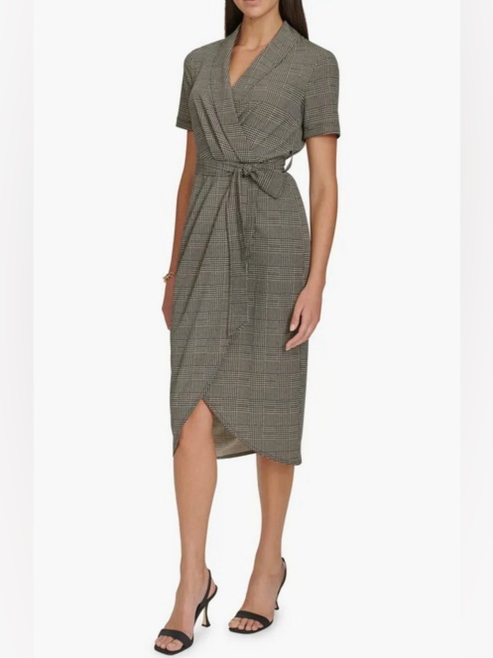 NEW Calvin Klein Plaid Faux Wrap Midi Dress Womens Size 14 Business office work